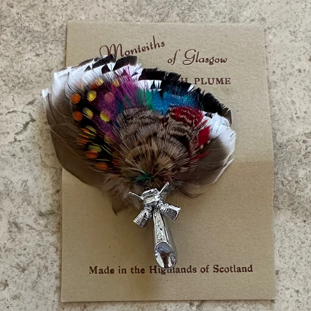 REAL SCOTTISH PLUME BROOCH Feather Brooch with Silver Accent